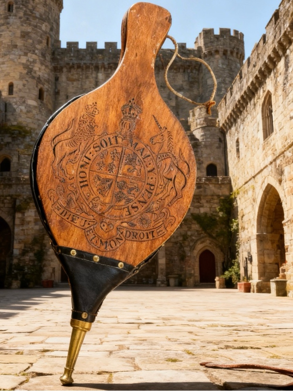 Wooden Bellows Fireplace Bellows - Brown unicorn & Lion